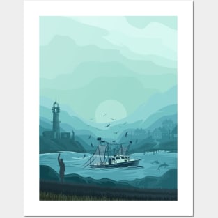 Fisherman and Fishing Boat Posters and Art